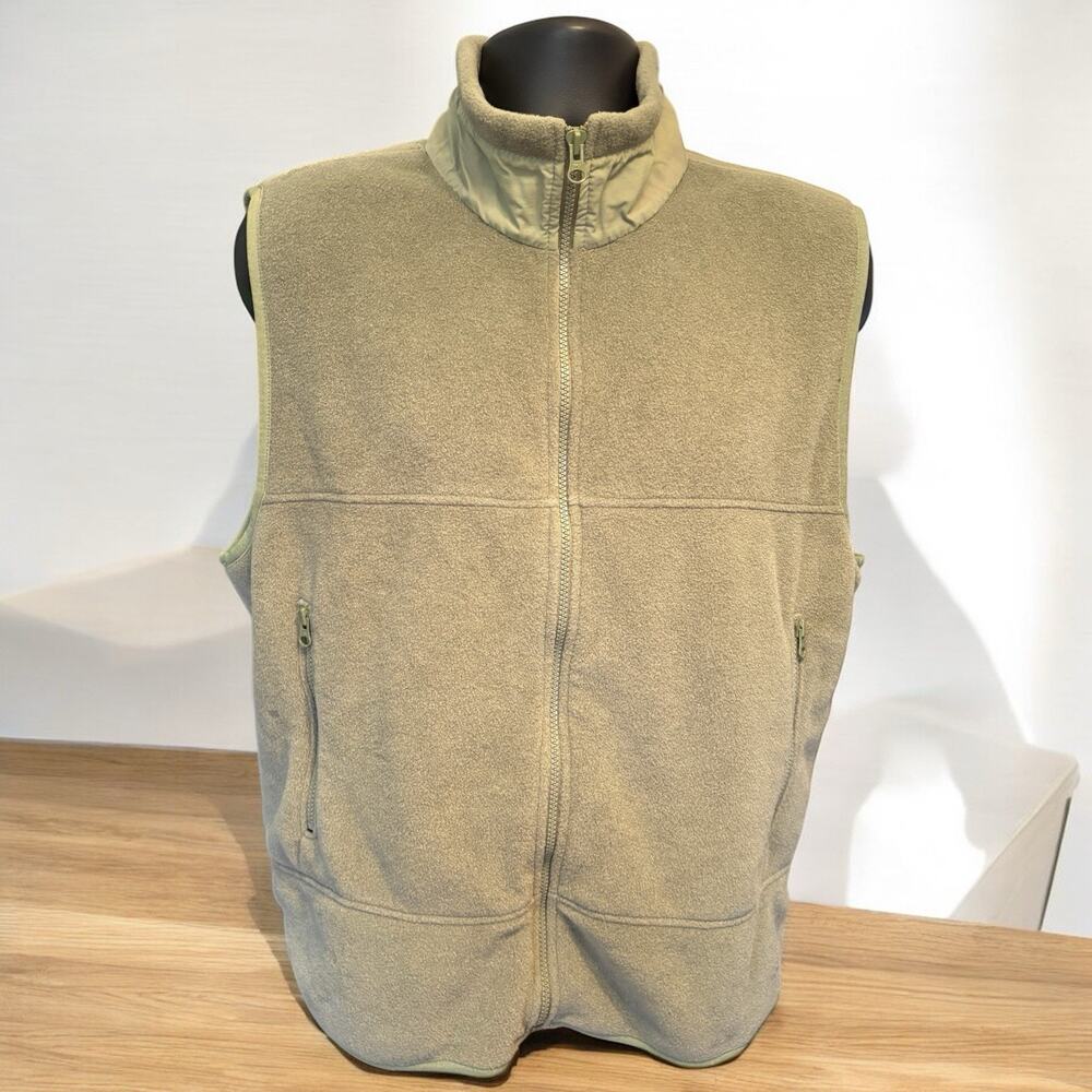 Vintage Lands End Vest Men's Lg Green Fleece Full Zip Polartec Made In USA